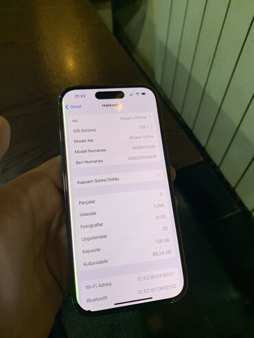 poko 3 pro: IPhone 14 Pro, 128 GB, Deep Purple, Zəmanət, Simsiz şarj, Face ID