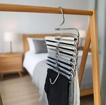 Ostali proizvodi za kuću: Višenamenska vešalica za pantalone – 9 prečki, metal, srebrno/crna - — 10