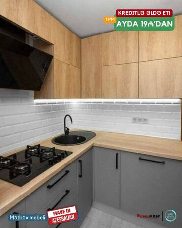 Sifarişlə mətbəx mebeli: Sifarişlə mətbəx dəsti, Özü çəkən petlələr, Sadə laminat, Kredit var, Rayonlara çatdırılma, Pulsuz çatdırılma — 2