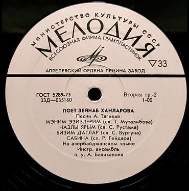 İncəsənət və kolleksiyalar: Vinil plastinka: “Poet Zeynəb Xanlarova – A. Tağıyevin mahnıları” — 4