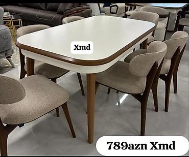 круглый стол на заказ: Yemək dəsti – 1 masa + 4 stul - Dizayn: Yumru künclü, ağ üst səthli — 1