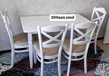 Ağ rəngdə masa və 4 ədəd stul dəsti. - Dördbucaq formalı, sadə və