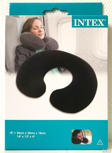 Шкафы: Подушка надувная дорожная на шею велюровая INTEX, Массажный надувной
