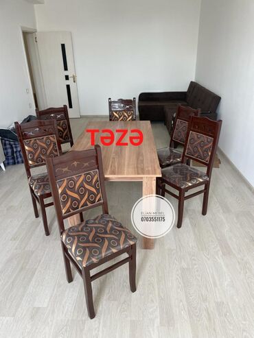Столы и стулья: Для кухни, Для гостиной, Новый, Нераскладной, Прямоугольный стол, 6 стульев, Азербайджан
