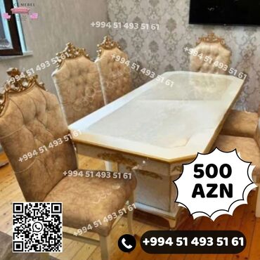 Masa və oturacaq dəstləri: Qonaq otağı üçün, Yeni, Açılmayan, Dördbucaq masa, 6 stul — 25