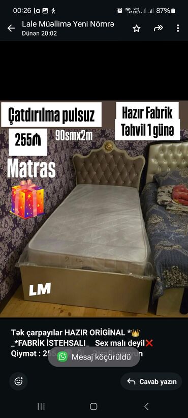 Divanlar: Birnəfərlik, Bazasız, Pulsuz matras, Siyirməsiz