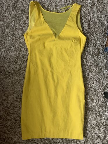 šantung svila haljine: S (EU 36), color - Yellow, Cocktail, With the straps