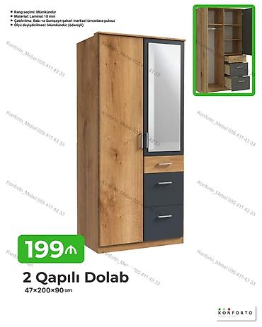 Dolablar: 2 qapılı paltar dolabı – 47×200×90 sm - Material: 18 mm laminat - — 1