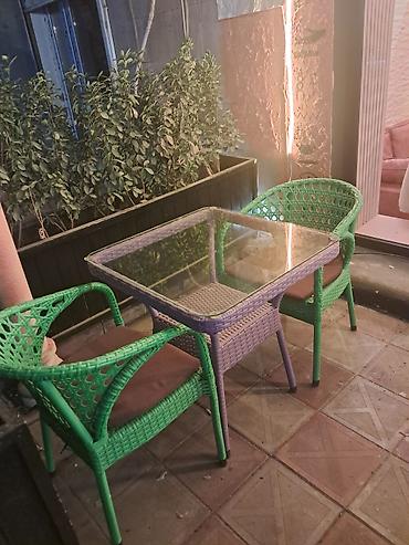 demir stol stullar: Masa (35m), stul (25)Rattan stilində açıq hava dəsti – stol və 2 — 5