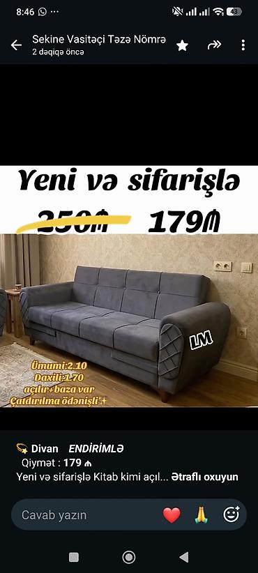 💫 *Divan* _*ENDİRİMLƏ*_ Qiymət : *179 ₼* Yeni və sifarişlə lalafo.az -da 💫 *Divan* _*ENDİRİMLƏ*_ Qiymət : *179 ₼* Yeni və sifarişlə