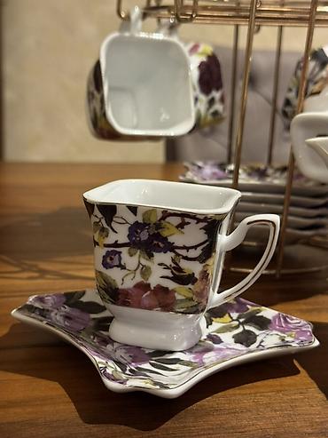 çay servisi: Çay dəsti, rəng - Bənövşəyi, Farfor, 6 nəfərlik — 1