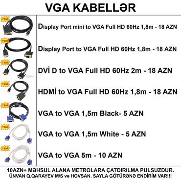 Masaüstü kompüterlər və iş stansiyaları: ⭐Display to VGA 1,8m 1080p – 18 AZN ⭐Display mini to VGA 1,8m 1080p –