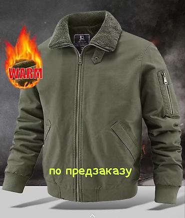 Мужская утеплённая куртка-бомбер, цвет хаки - Тёплая подкладка из