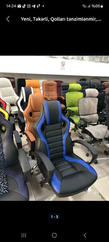 Ofis və oyun kresloları: Yeni, Təkərli, Qolları tənzimlənir, Dəri — 9