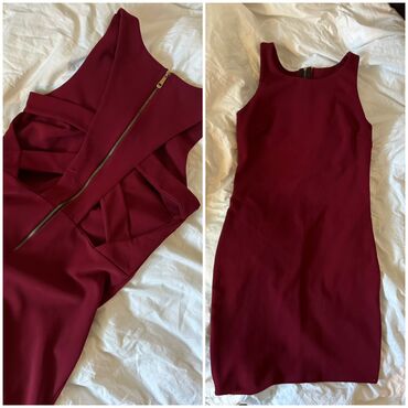 plisirana haljina zara: S (EU 36), color - Burgundy, Cocktail, With the straps