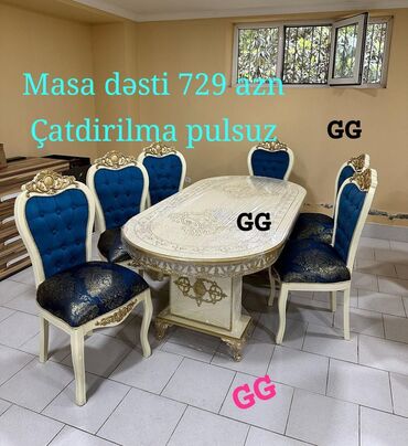 стол для наращивания ногтей: Qonaq otağı üçün, Yeni, Açılmayan, Oval masa, 6 stul