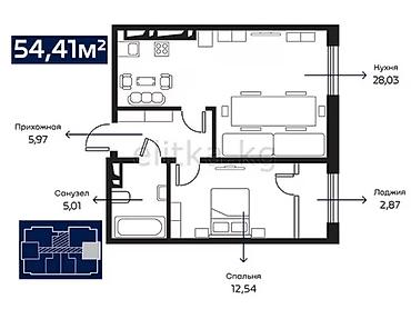 2 8: 2 комнаты, 54 м², Южная Магистраль Элитка, 15 этаж, Свежий ремонт — 2