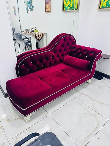 şezlong: Bordo rəngli velvet şezlong-divan - Klassik çester üslubunda dizayn — 1