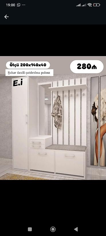 Ev üçün mebel: Dəhliz üçün funksional dolab dəsti - Ölçü: 200×140×40 sm - Rəng: ağ - — 1