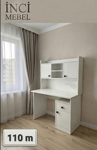 ofis mebel: İnci Mebel iş masasının üst dolablı modeli - Rəng: ağ - Ölçü: 110 sm — 1