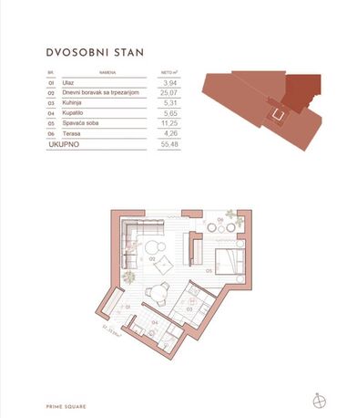 Prodaja stanova: 2 sobe, 55 kv. m, 2 sprat — 2