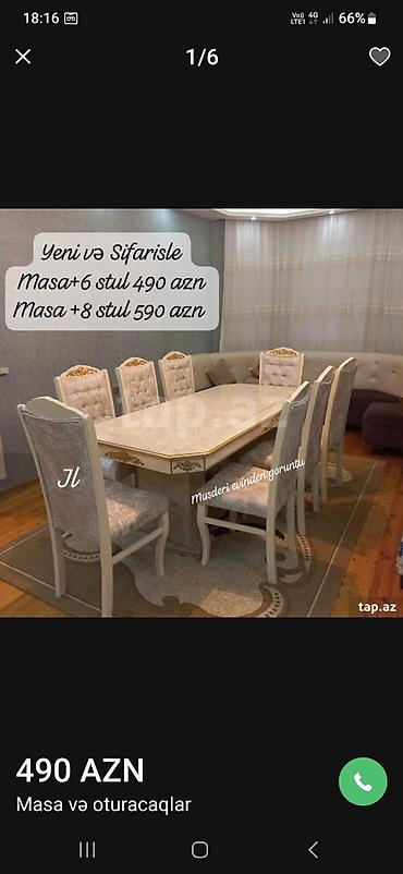 masa satisi: Mətbəx üçün, Yeni, Açılmayan, Dördbucaq masa, 6 stul — 1