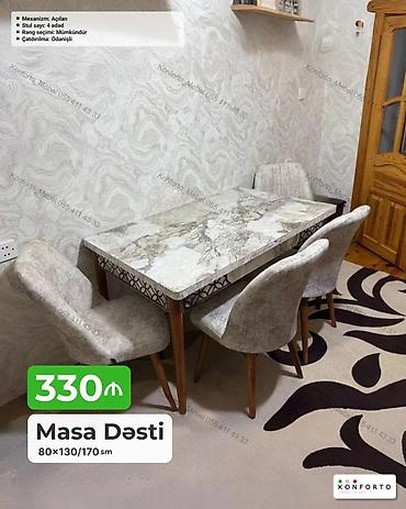 Masa Dəsti – 80×130/170 sm - Açılan mexanizmli yemək masası: kompakt