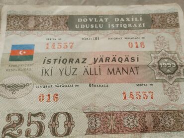 Əskinaslar: 250 Manat, 1993 il, Vəziyyəti: Yaxşı