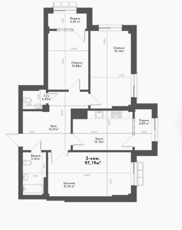 Продажа квартир: 3 комнаты, 97 м², Элитка, 11 этаж, Без ремонта