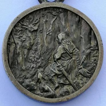 Značke, ordenje i medalje: Antikvitet St Hubert medalja Beč, mesing original traka 1900. Stara — 6
