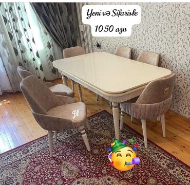 круглый стол на заказ: Qonaq otağı üçün, Yeni, Dördbucaq masa, 6 stul