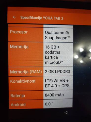 Tableti: Lenovo Yoga Tab 3 Tablet 10 inca quadcore 1.3ghz potpuno ispravan sim — 10