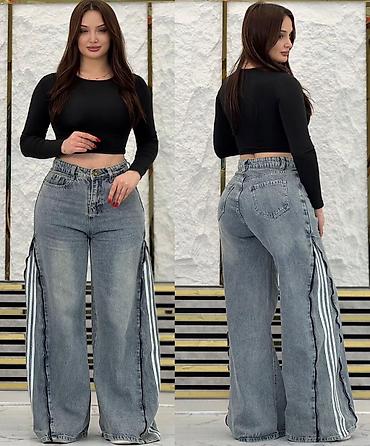 zara jeans: Qadınlar üçün yüksək belli, geniş kəsimli cins şalvar. Olcu 26. - — 1