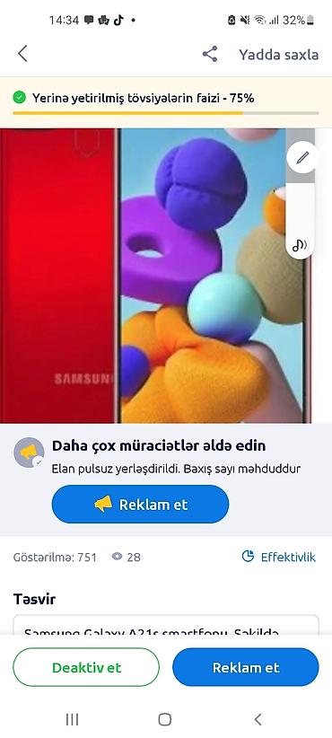 Samsung Galaxy A21S, 16 GB, rəng - Qırmızı, Sensor