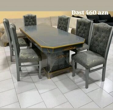 Masa və oturacaq dəstləri: Qonaq otağı üçün, Yeni, Açılmayan, Dördbucaq masa, 6 stul — 3