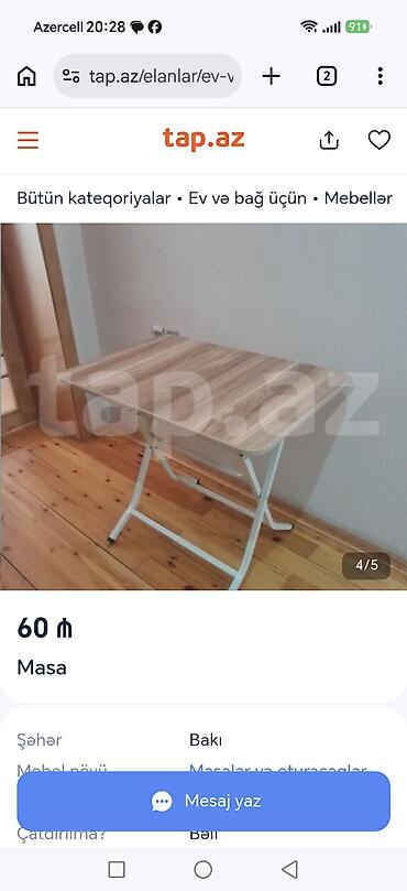 stulların satışı: Yeni, Qatlanan, Taxta, Dördbucaq masa — 1