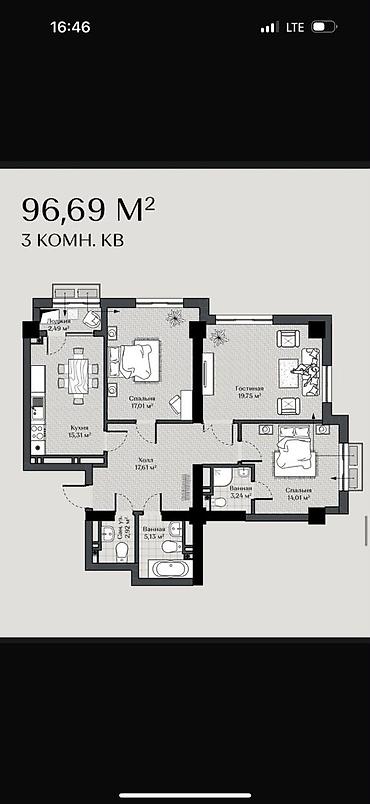 Продажа квартир: 3 комнаты, 96 м², Элитка, 18 этаж, ПСО (под самоотделку) — 3