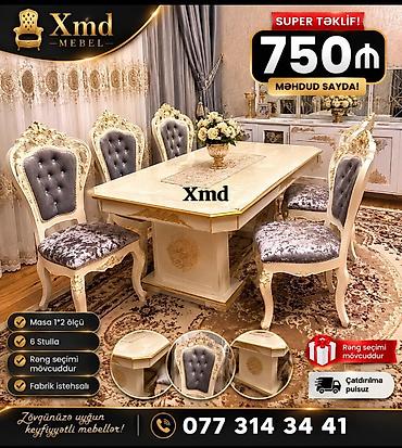 ütu stolu: Klassik üslubda yemək otağı dəsti - Komplekt: 1 masa + 6 stul - Masa — 1