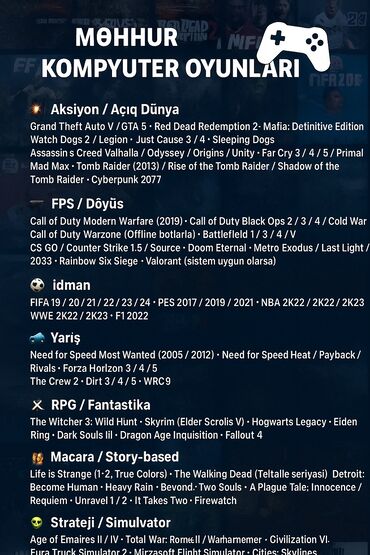 Çaydanlar: 🕹️ KOMPYUTER OYUNLARI YAZILIMI 🖥️ ✅ Ən son və məşhur oyunlar ✅