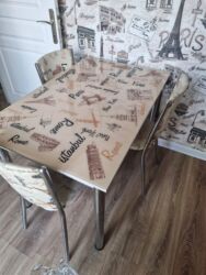 metbex stol desti: Для кухни, Б/у, Прямоугольный стол, 4 стула