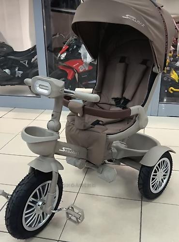 тележка коляска: Детский трёхколёсный велосипед-коляска StrollMax (цвет бежевый/тауп) — 1