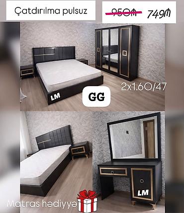 Yataq otağı dəsti – qara və qızılı detallı modern dizayn Komplekt: -