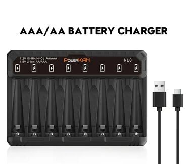 экран на батареи: POWERKAN 8-слотовый зарядный устройство для: АА ААА NIMH батарей