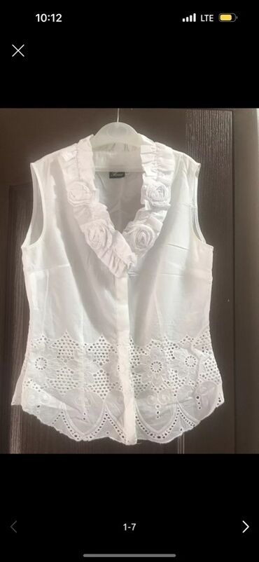 женские капри с гипюрюм: Блузка, Пахта, Solid print, Жакасы менен