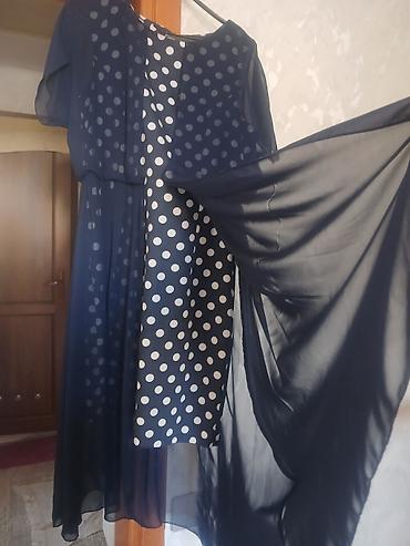 Qadın geyimləri: Dəniz mavisi rəngdə, xallı (polka-dot) naxışlı qadın paltarı — 2