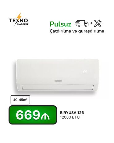 kondisaner: Kondisioner 40-45 kv. m, Split sistem, Kredit yoxdur, Pulsuz quraşdırılma