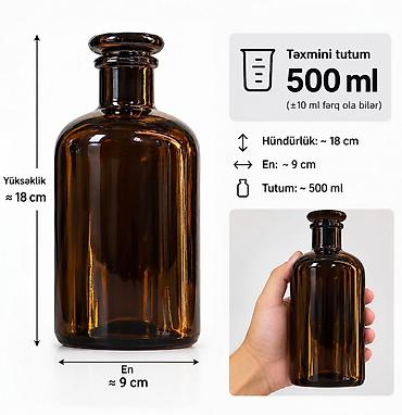 samdanlar: Qəhvəyi şüşə butulka – 500 ml - Təxminən tutum: 500 ml (±10 ml fərq — 1