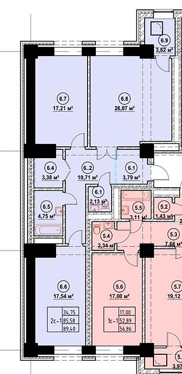 месячный квартира: 2 комнаты, 89 м², Элитка, 10 этаж, ПСО (под самоотделку) — 1