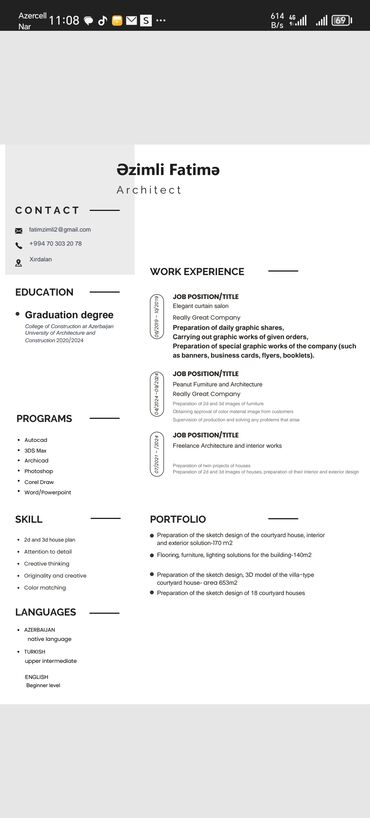 zaqatala is elanlari 2024: Memar/dizayner olaraq artığ 3 ildən çoxdur ki işləyirəm və bu sahədə