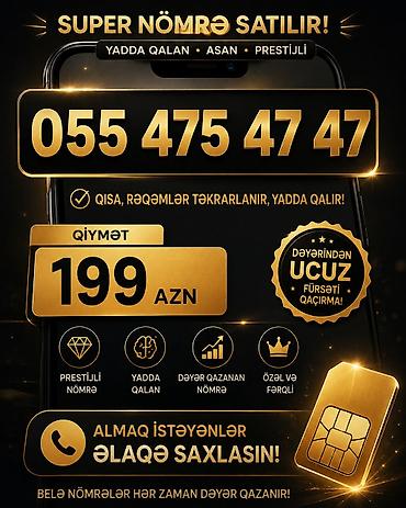 4777 nömrə: Super nömrə satılır – yadda qalan, asan və prestijli. Nömrə: 055 475 — 1
